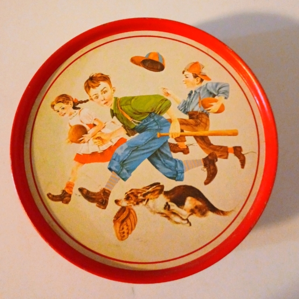 Two Vintage Tins Children & Beagle Playing
